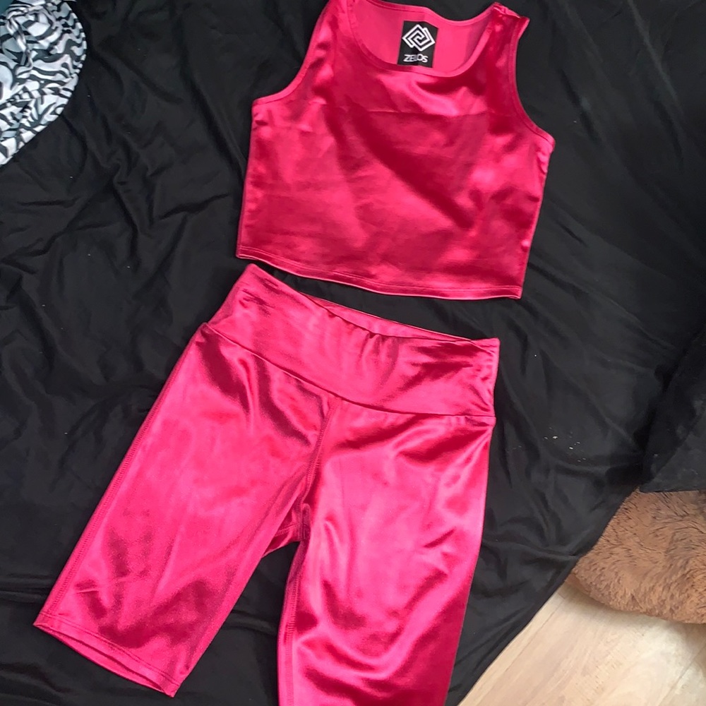 Zelos Biker Short Satin Pink Set